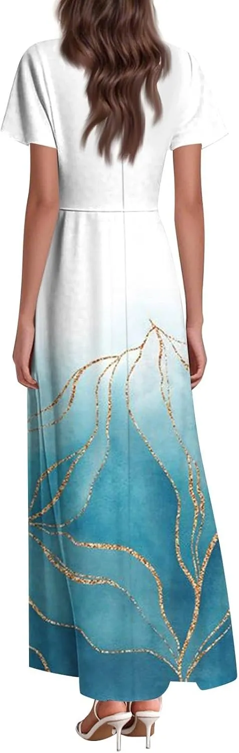Floral Dress for Women V Neck Flutter Sleeve Boho Midi Dress Summer Wedding Guest Beach Party Long Dresses