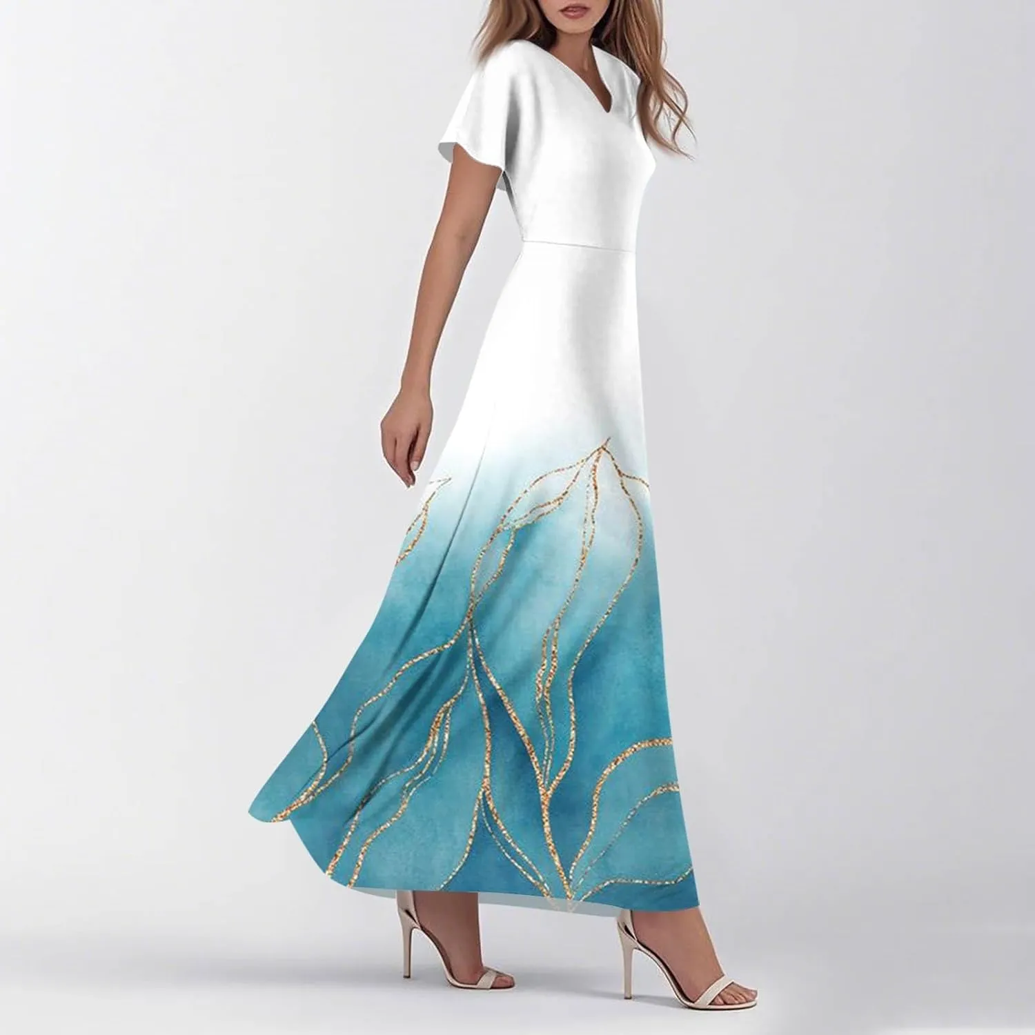 Floral Dress for Women V Neck Flutter Sleeve Boho Midi Dress Summer Wedding Guest Beach Party Long Dresses