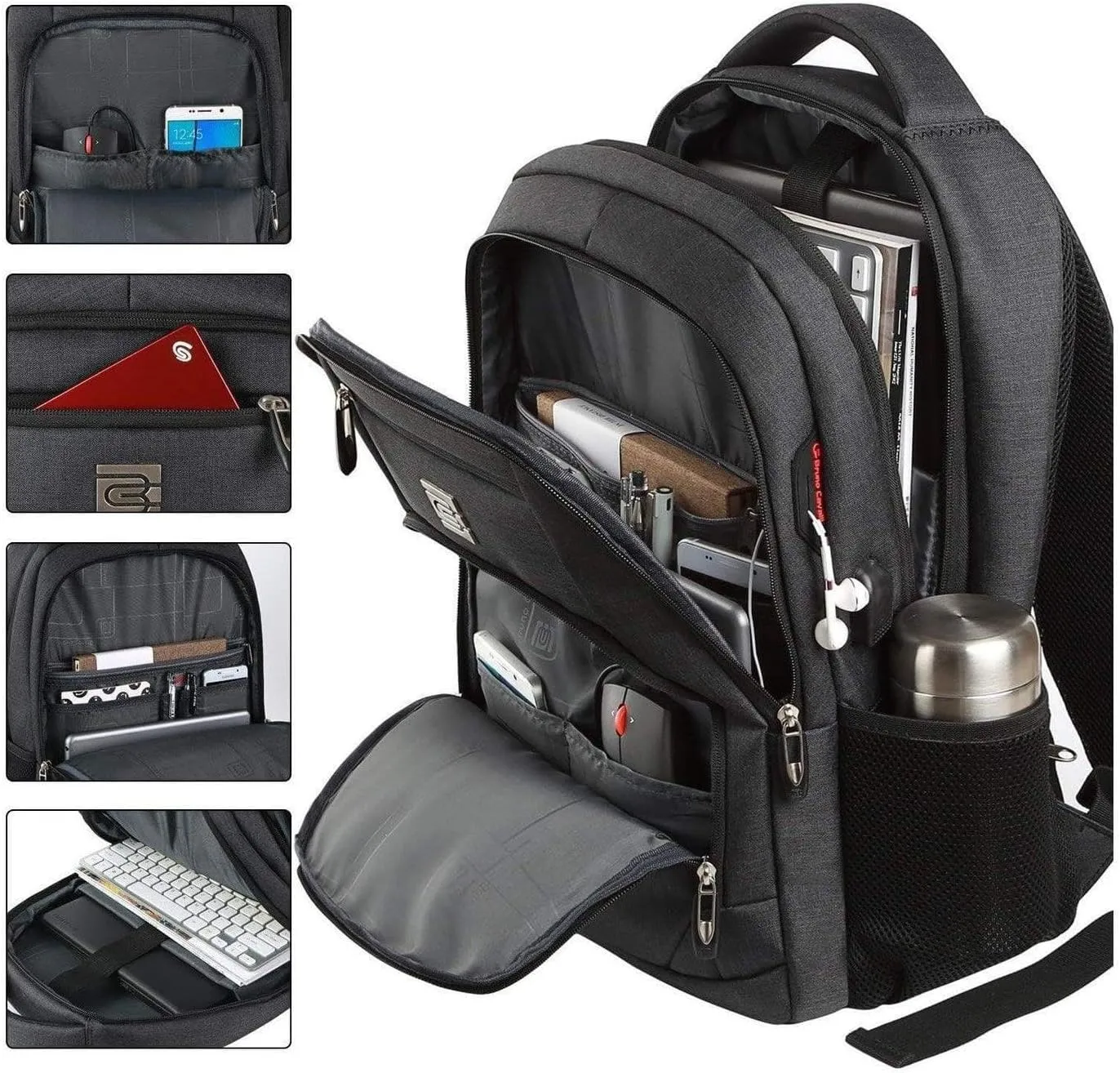 FR Fashion Co. 18" Anti-Theft Pocket Travel Backpack | USB Charging Port | Ventilated Padding | Lightweight Polyester Black 15.6