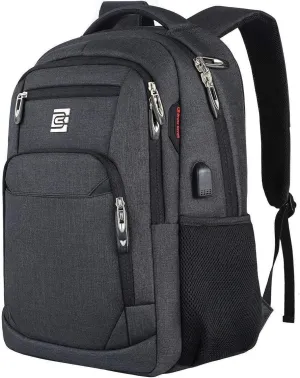 FR Fashion Co. 18" Anti-Theft Pocket Travel Backpack | USB Charging Port | Ventilated Padding | Lightweight Polyester Black 15.6
