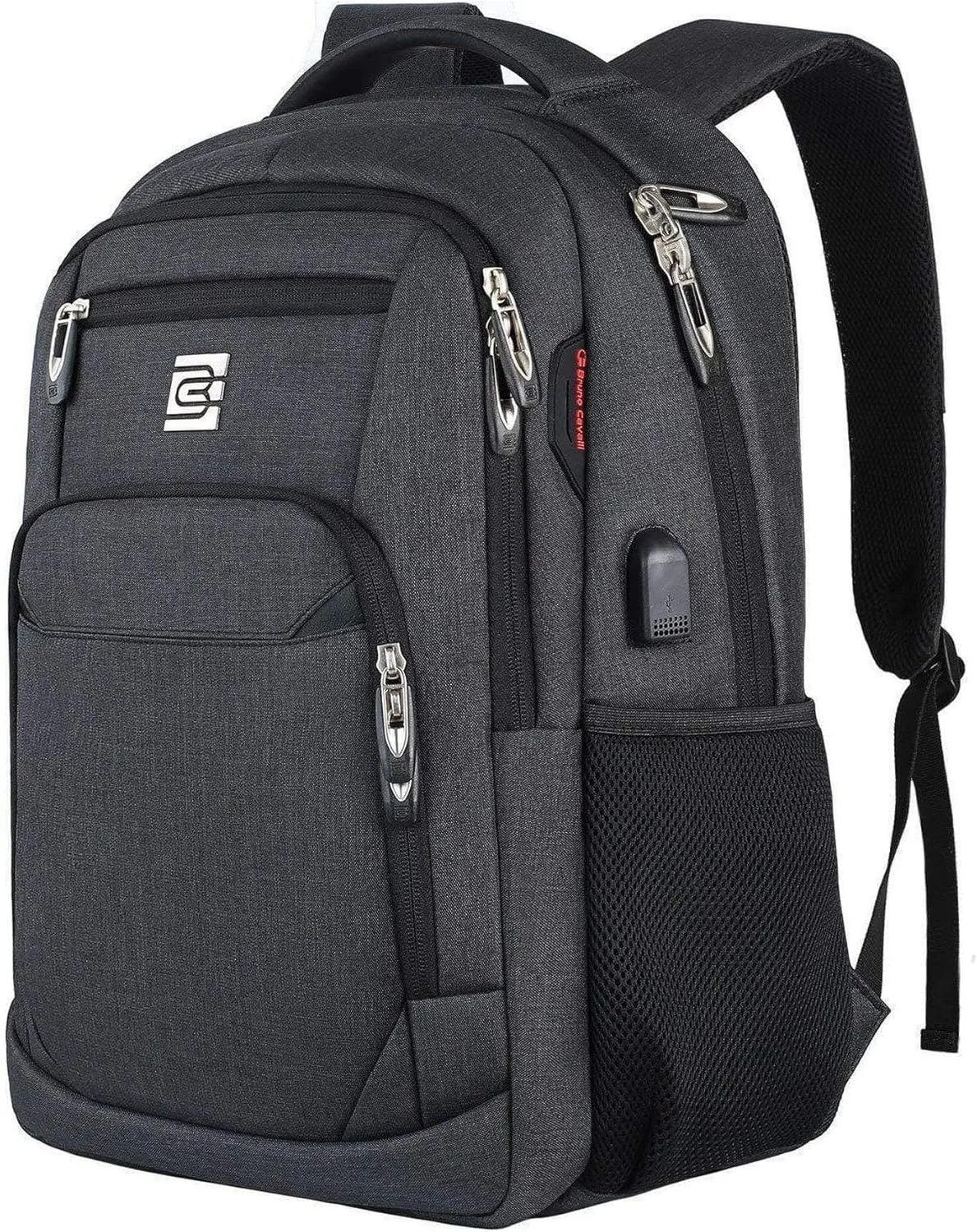 FR Fashion Co. 18" Anti-Theft Pocket Travel Backpack | USB Charging Port | Ventilated Padding | Lightweight Polyester Black 15.6