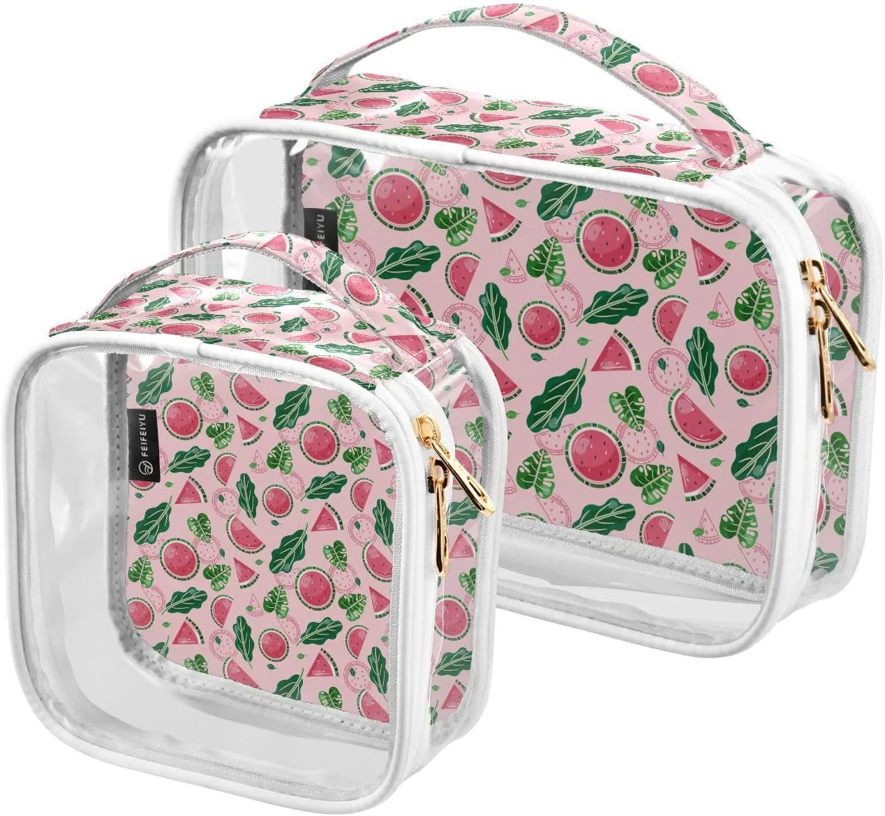 Fruits-pattern 2 Pack Clear Toiletry Bag Women Men, Portable Waterproof Clear Pouch, Cosmetic Bag with Double Zippers Large Opening Traveling with Handle for Bathroom Traveling Vacation Organizing