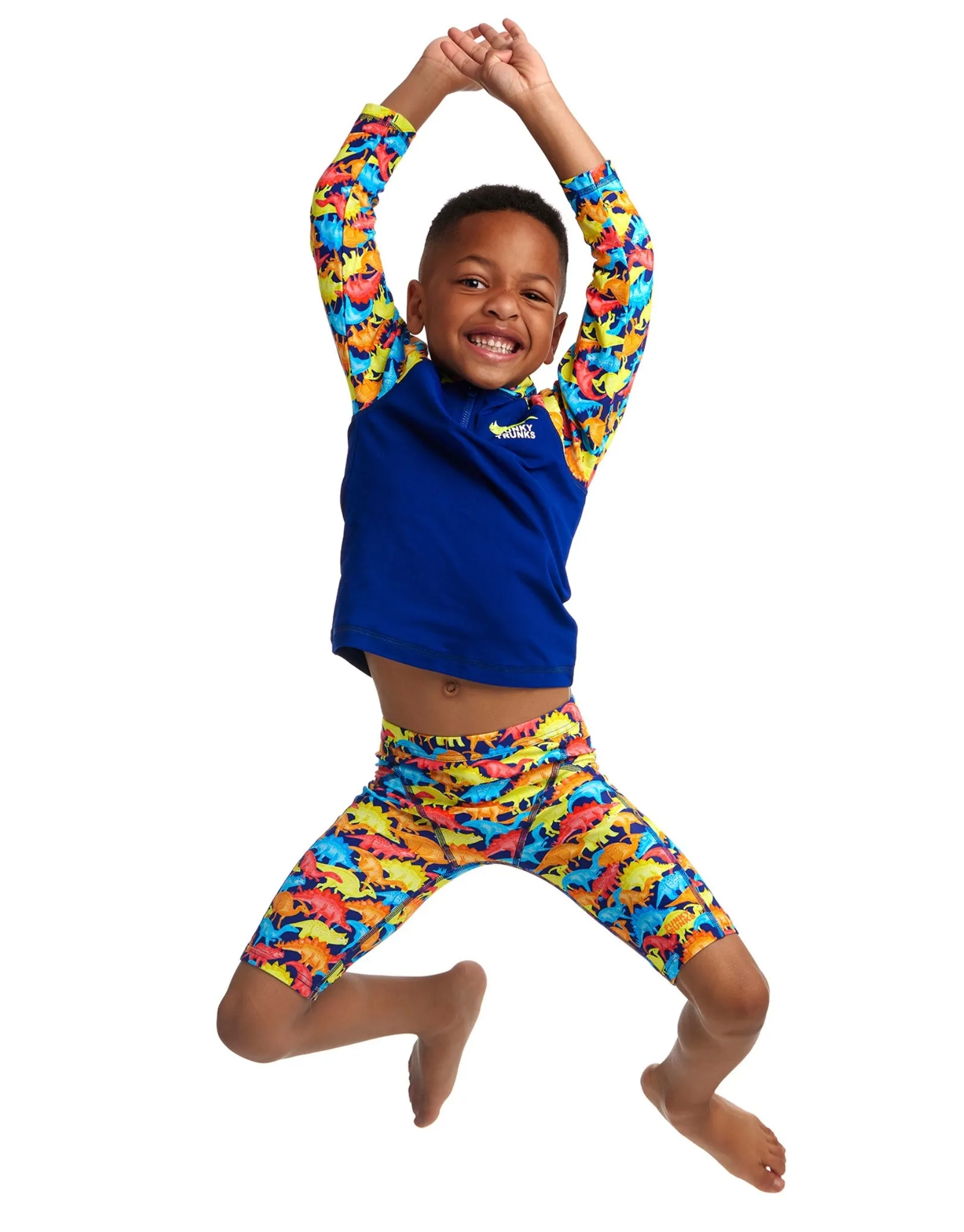 Funky Trunks Toddler Boys Swimmasaurus Zippy Rash Vest  - Blue/Multi