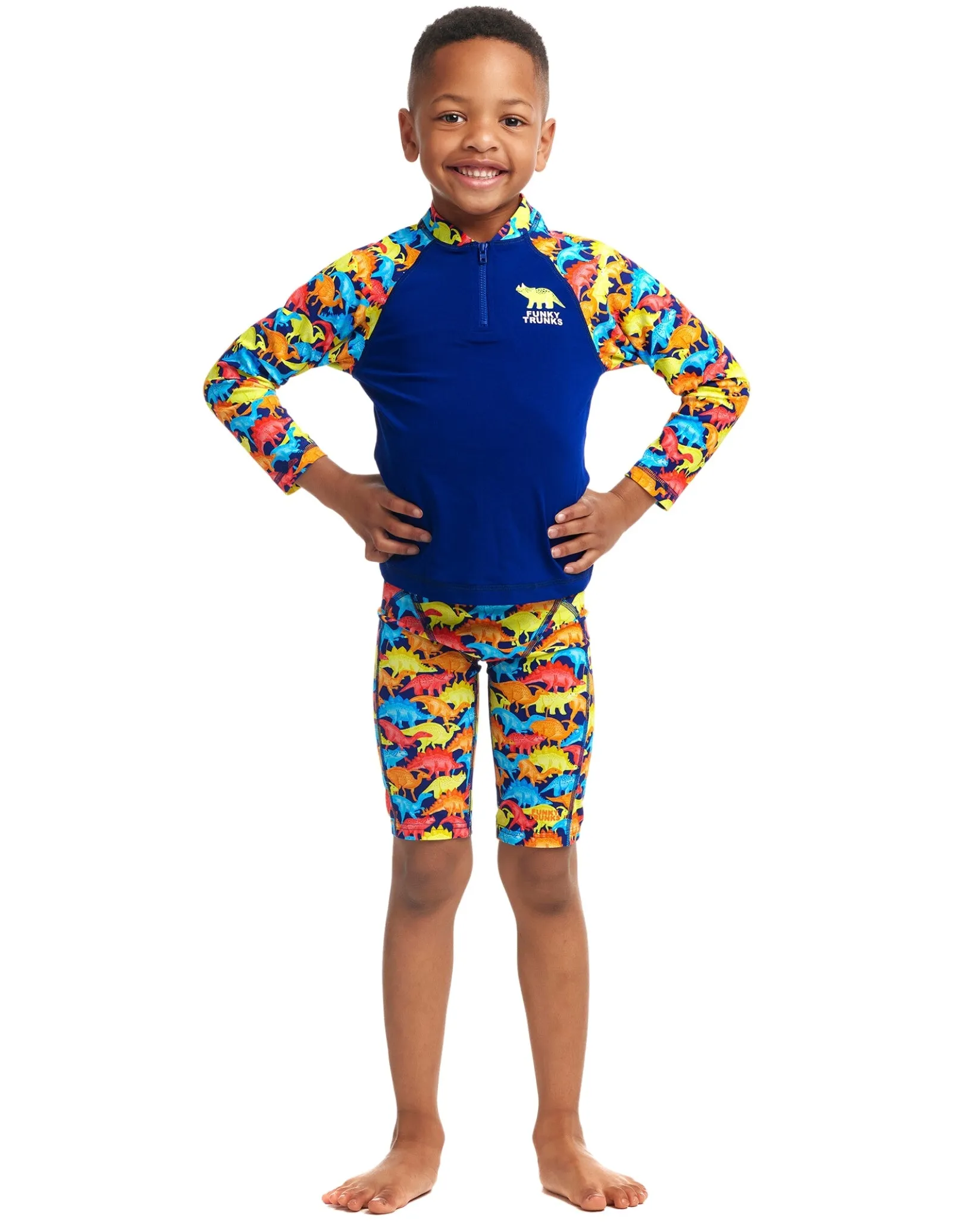 Funky Trunks Toddler Boys Swimmasaurus Zippy Rash Vest  - Blue/Multi