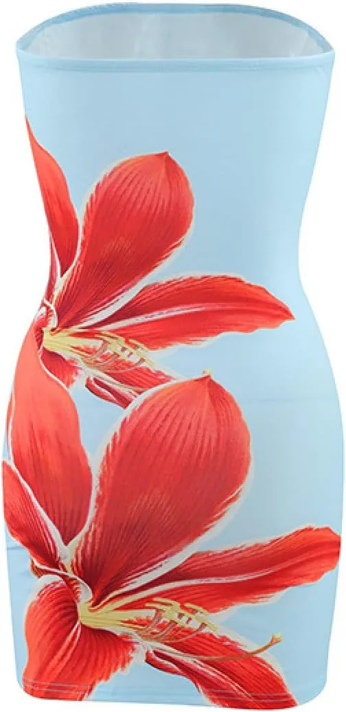 Funny Floral Print Tube Dress for Women Summer Strapless Bodycon Mini Dress Date Night Party Beach Bandeau Dresses