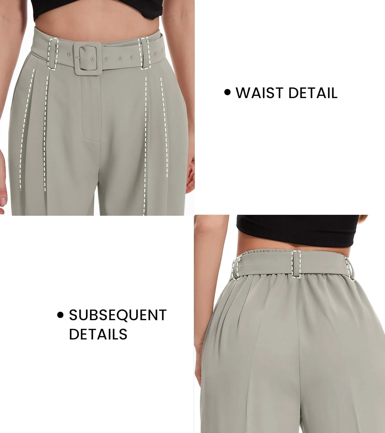FUNYYZO Women's High Waist Wide Leg Pants Business Work Office Casual Long Pants Belted Trousers
