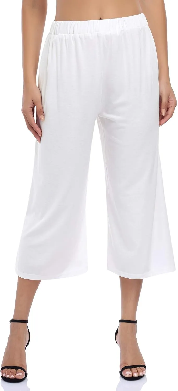 GlorySunshine Women's Elastic Waist Solid Palazzo Casual Wide Leg Pants with Pockets