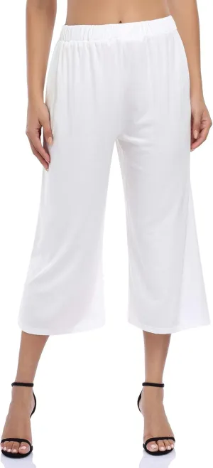 GlorySunshine Women's Elastic Waist Solid Palazzo Casual Wide Leg Pants with Pockets