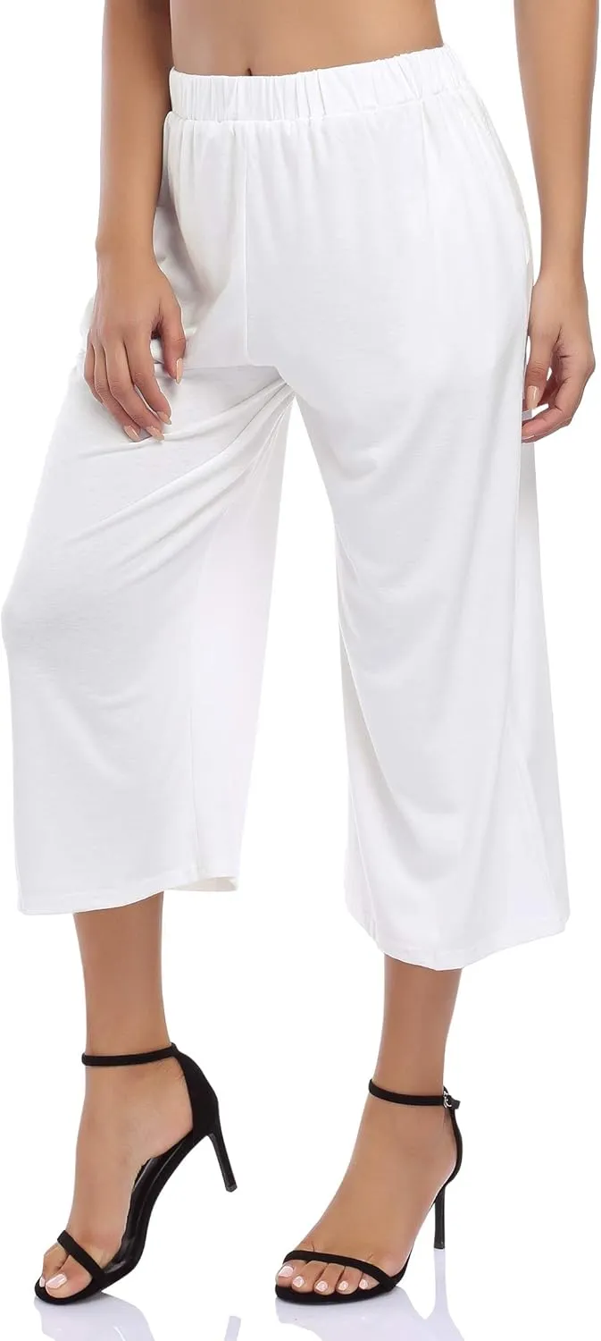 GlorySunshine Women's Elastic Waist Solid Palazzo Casual Wide Leg Pants with Pockets