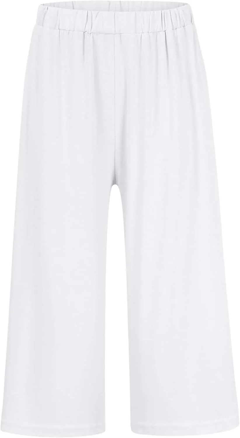 GlorySunshine Women's Elastic Waist Solid Palazzo Casual Wide Leg Pants with Pockets