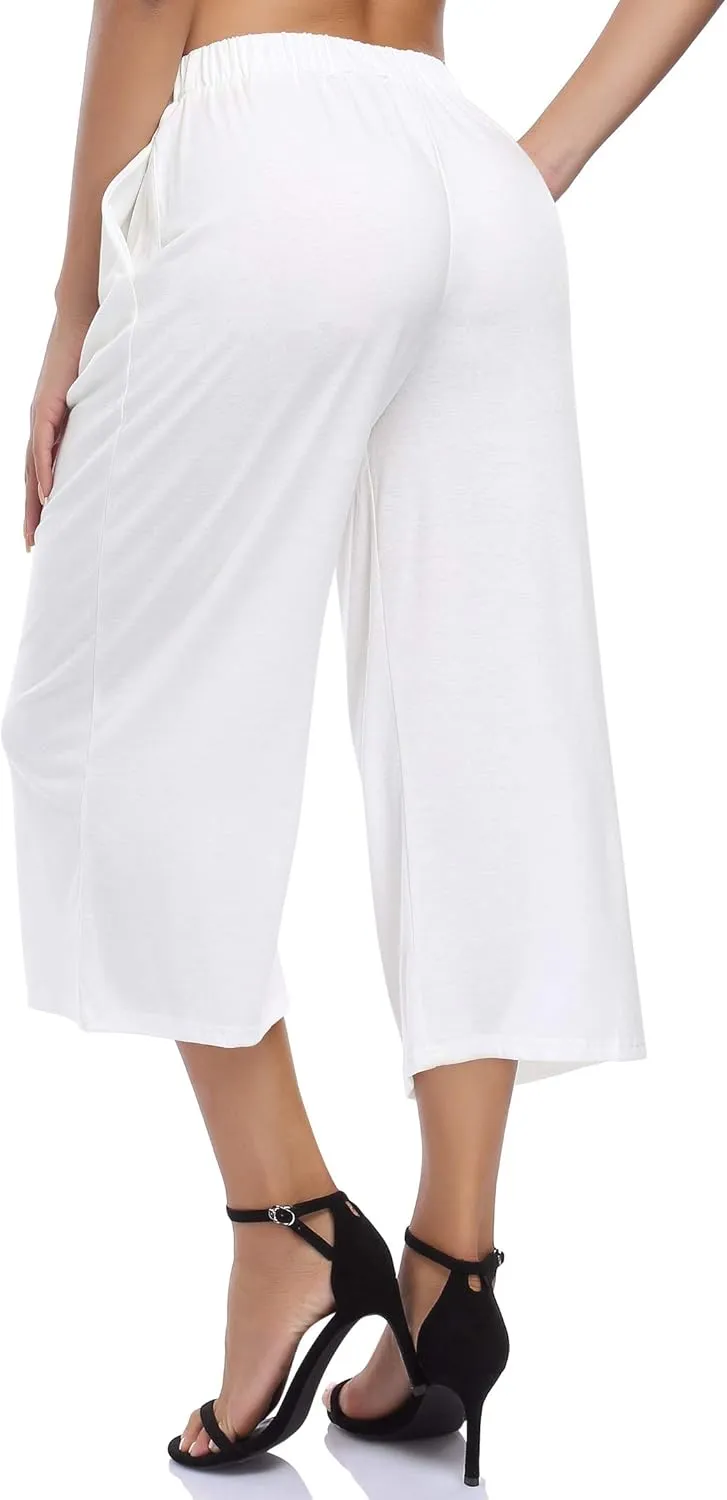 GlorySunshine Women's Elastic Waist Solid Palazzo Casual Wide Leg Pants with Pockets