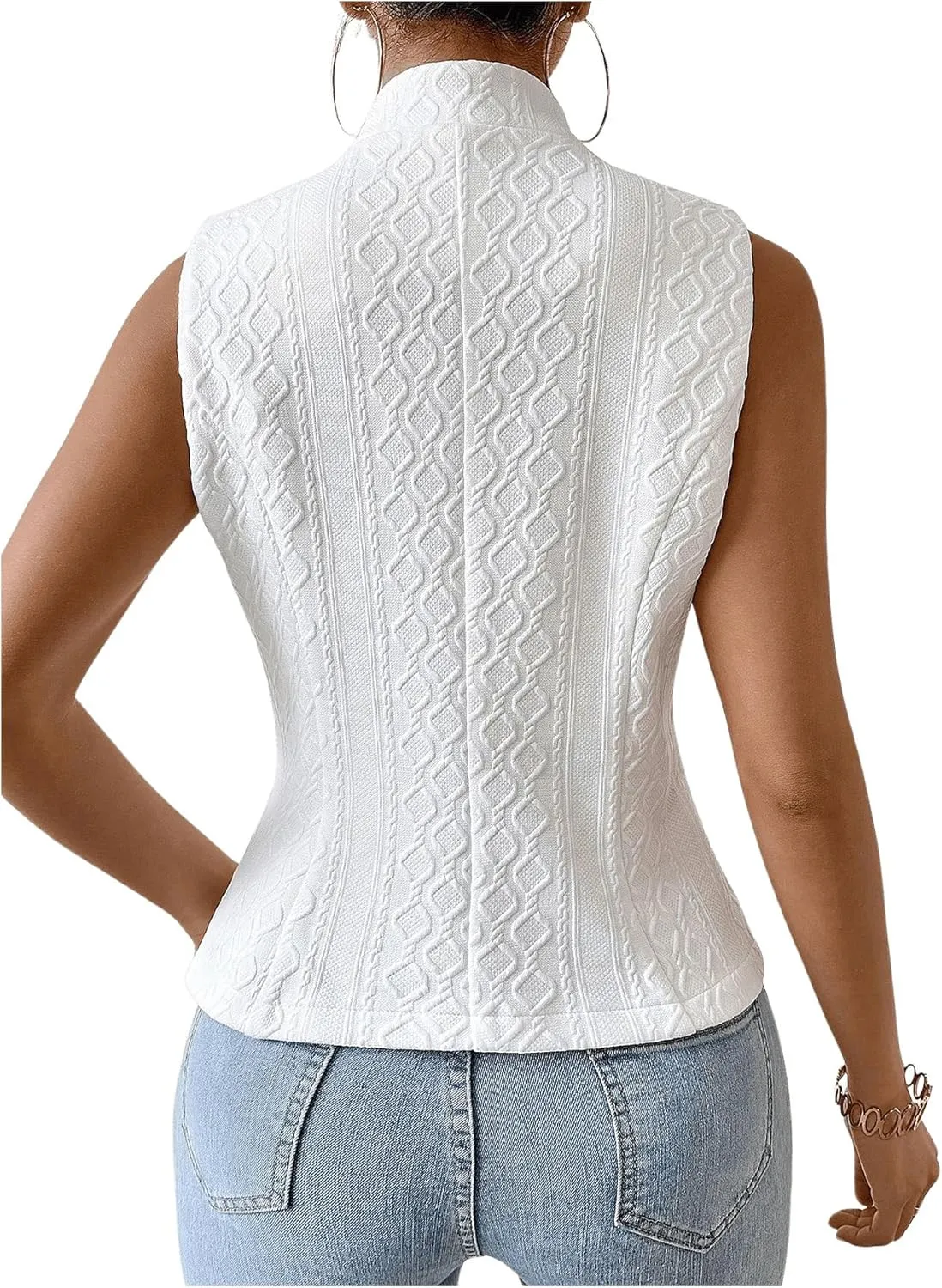GORGLITTER Women's Sleeveless Blazer Vest Top Dressy Textured Button Up Suit Vest Split Hem Collared Waistcoat