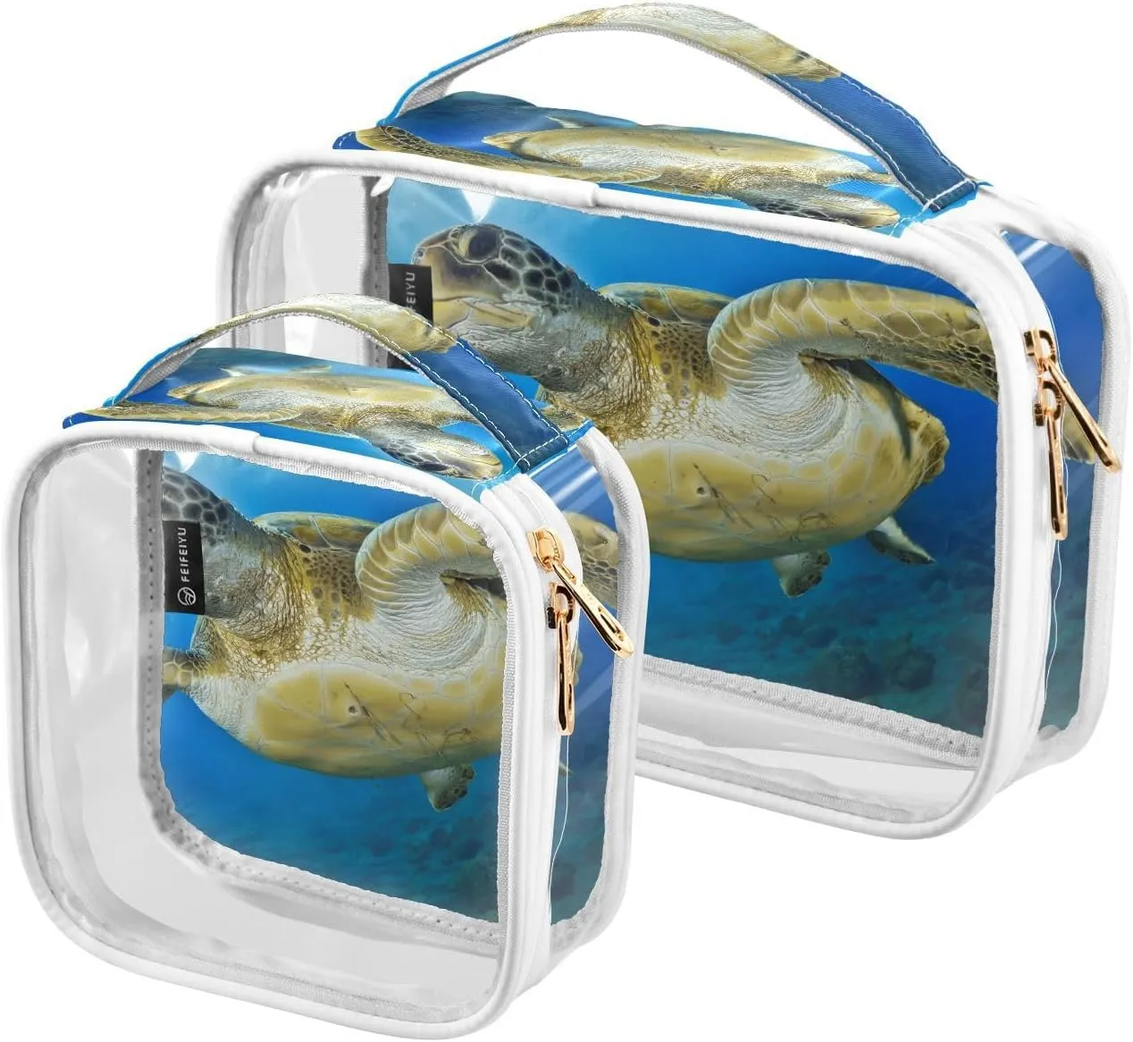 Green-turtle-sea 2 Pack Clear Toiletry Bag Women Men, Portable Waterproof Clear Pouch, Cosmetic Bag with Double Zippers Large Opening Traveling with Handle for Bathroom Traveling Vacation Organizing