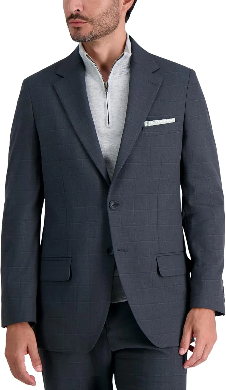 Haggar Men's JMH Premium Stretch Tailored Fit Suit Separate Pants, Charcoal Windowpane-Jacket, 48 Tall