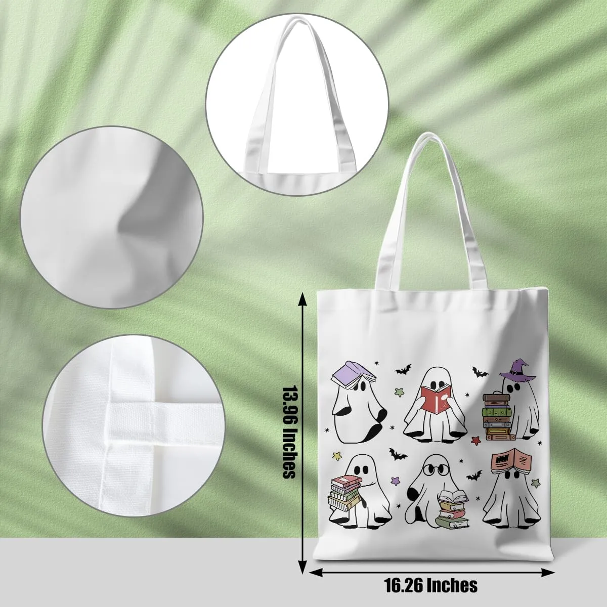 Halloween Stuff Skull Ghost Tote Bag Cat Lover Gifts for Fall Reusable Grocery Bags Wildflower Cute Tote