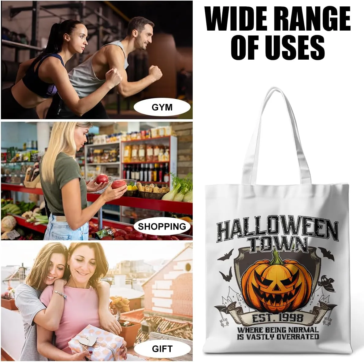 Halloween Stuff Skull Ghost Tote Bag Cat Lover Gifts for Fall Reusable Grocery Bags Wildflower Cute Tote