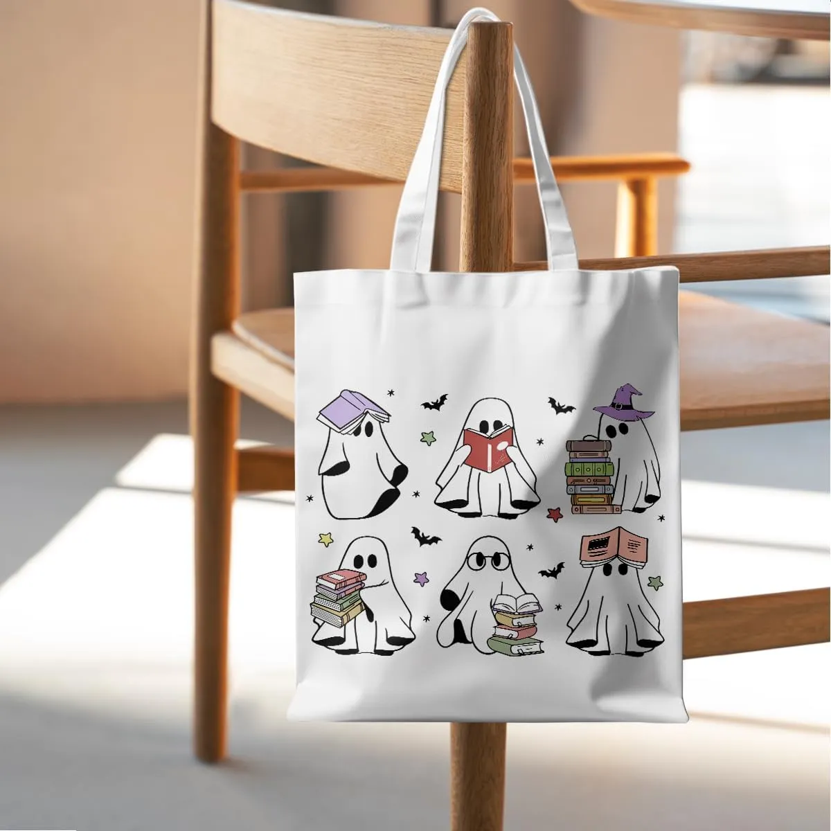 Halloween Stuff Skull Ghost Tote Bag Cat Lover Gifts for Fall Reusable Grocery Bags Wildflower Cute Tote