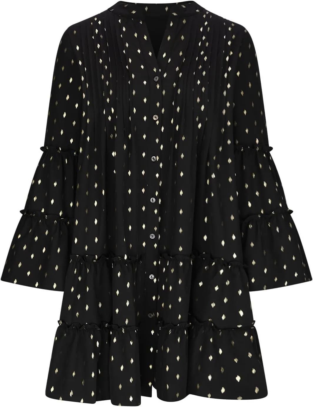 HGps8w Womens Sequins Dots Babydoll Swing Mini Dress 2025 Summer Casual Bell Sleeve Tiered Ruffle Flowy A Line Shirt Dresses