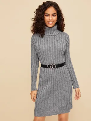 High Neck Jumper Dress Without Belted