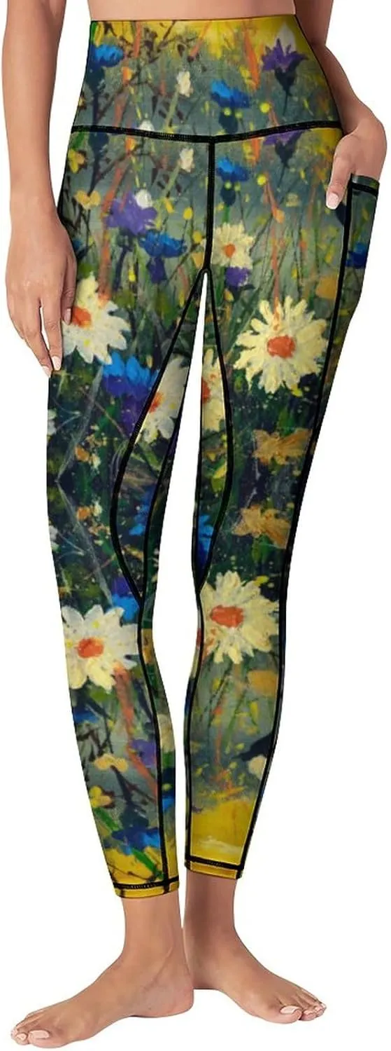 High Waist Yoga Pants with Pockets Tummy Control Workout Running 4 Way Stretch Yoga Leggings for Girls Women