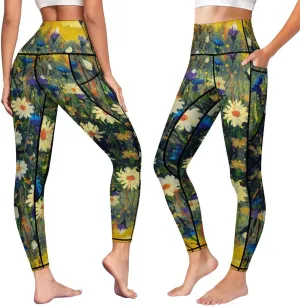 High Waist Yoga Pants with Pockets Tummy Control Workout Running 4 Way Stretch Yoga Leggings for Girls Women