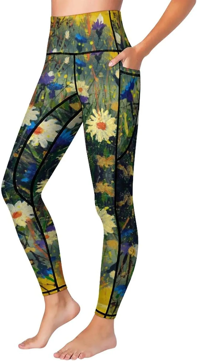 High Waist Yoga Pants with Pockets Tummy Control Workout Running 4 Way Stretch Yoga Leggings for Girls Women