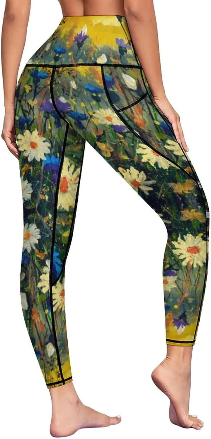 High Waist Yoga Pants with Pockets Tummy Control Workout Running 4 Way Stretch Yoga Leggings for Girls Women