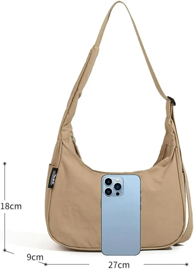 Hobo Handbag for Women Casual Nylon Messenger Bag Trendy Purse Crescent Y2K Soft Lightweight Shoulder Crossbody Bag