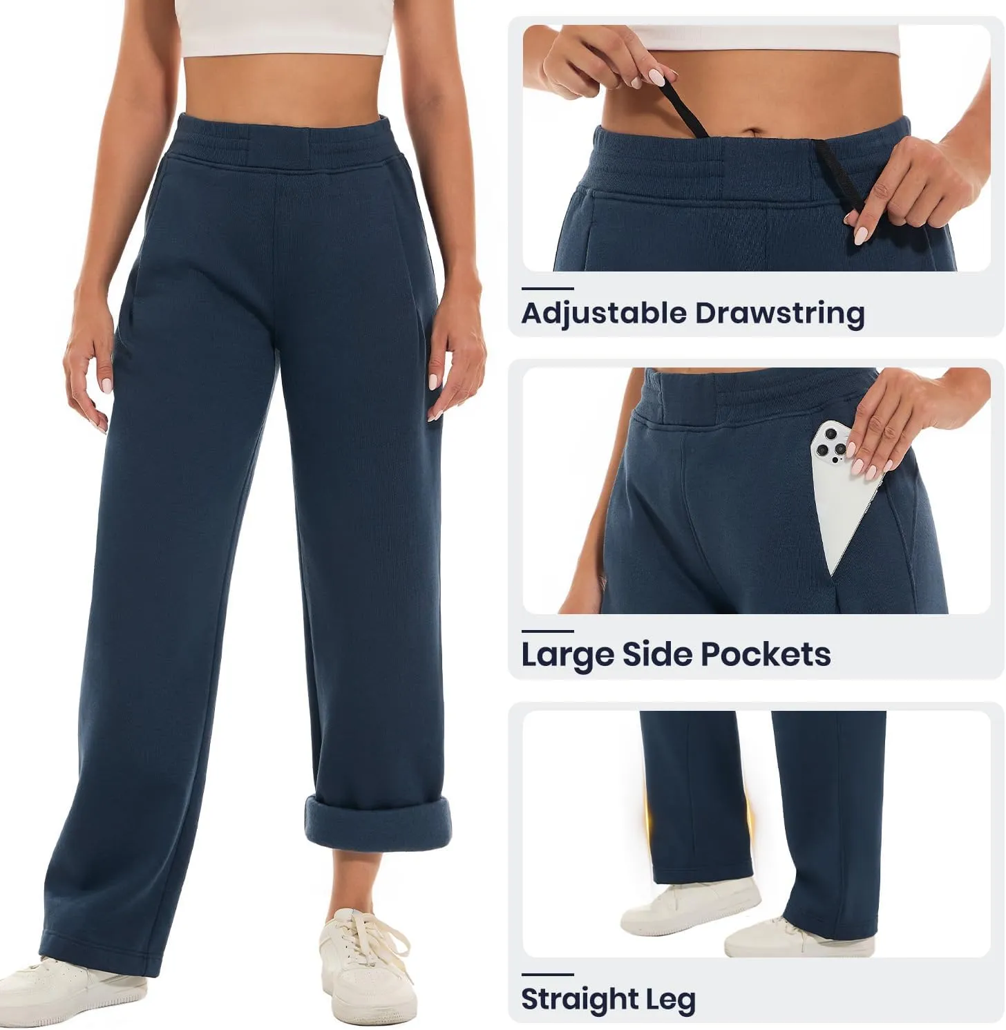 HOdo 32"/34" Inseam Womens Tall Sweatpants Fleece Joggers for Women Wide Leg Pants with Pockets for Workout