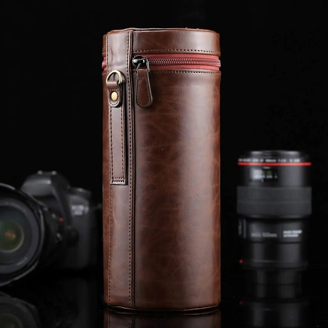 HONGYAN Camera Bags Extra Large Lens Case Zippered PU Leather Pouch Box for DSLR Camera Lens, Size: 24.510.510.5cm Camera case (Color : Coffee)