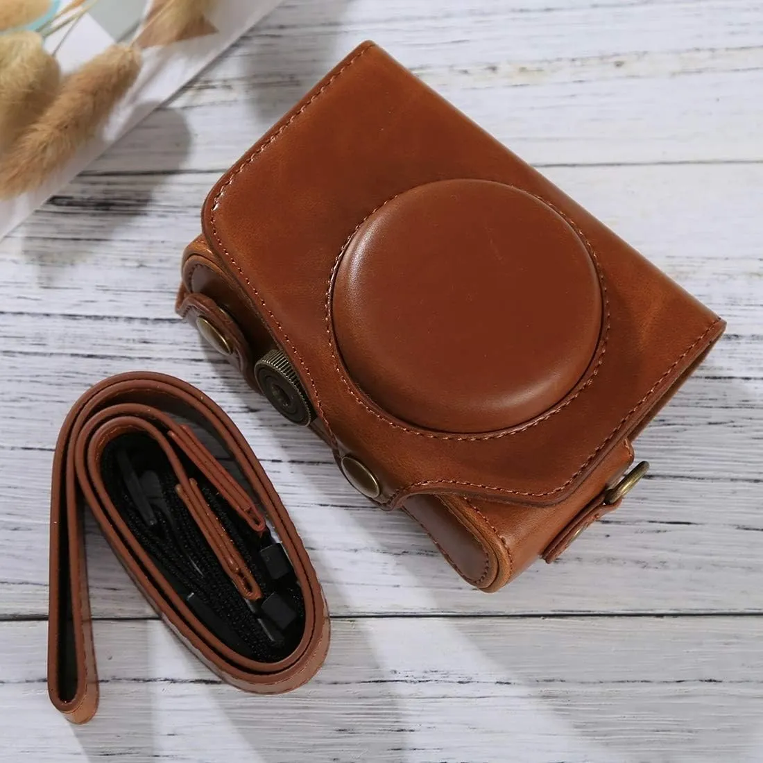 HONGYAN Camera Bags Full Body Camera PU Leather Case Bag with Strap for Canon PowerShot SX730 HS / SX720 HS (Black) Camera case (Color : Brown)
