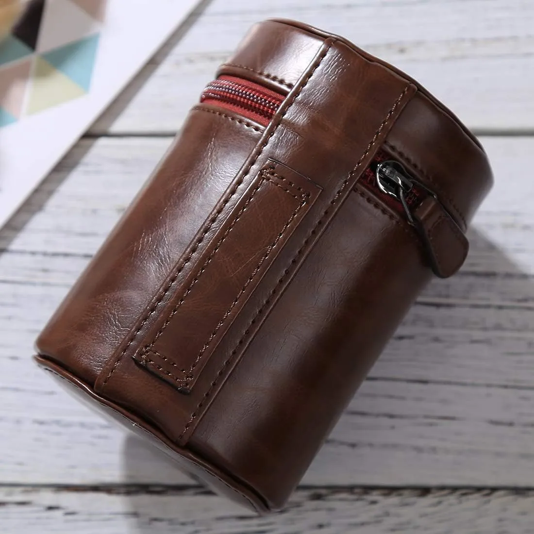 HONGYAN Camera Bags Medium Lens Case Zippered PU Leather Pouch Box for DSLR Camera Lens, Size: 13x9x9cm(Black) Camera case (Color : Coffee)