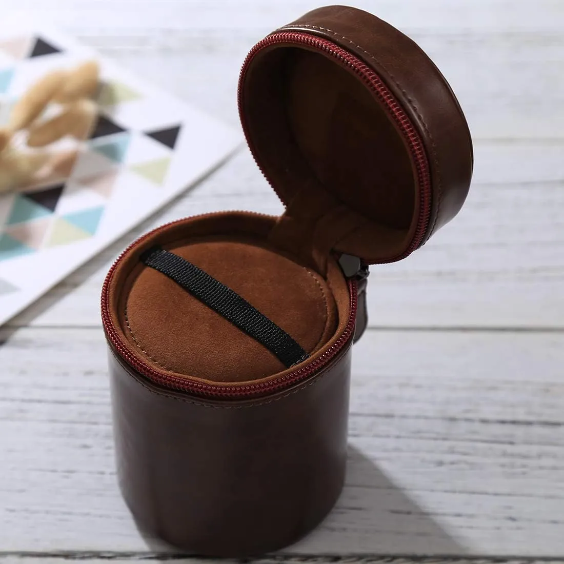 HONGYAN Camera Bags Medium Lens Case Zippered PU Leather Pouch Box for DSLR Camera Lens, Size: 13x9x9cm(Black) Camera case (Color : Coffee)