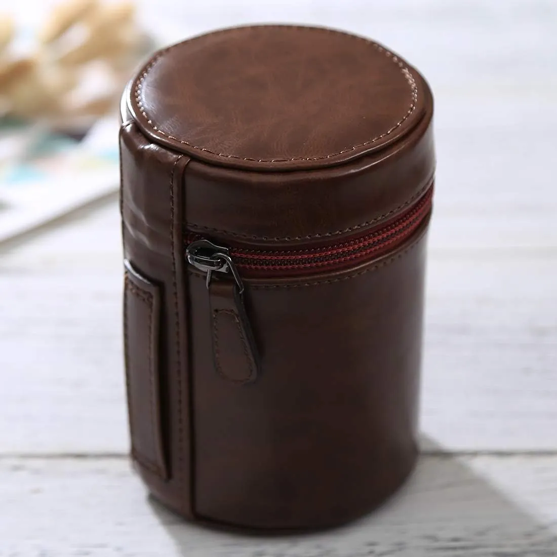 HONGYAN Camera Bags Medium Lens Case Zippered PU Leather Pouch Box for DSLR Camera Lens, Size: 13x9x9cm(Black) Camera case (Color : Coffee)