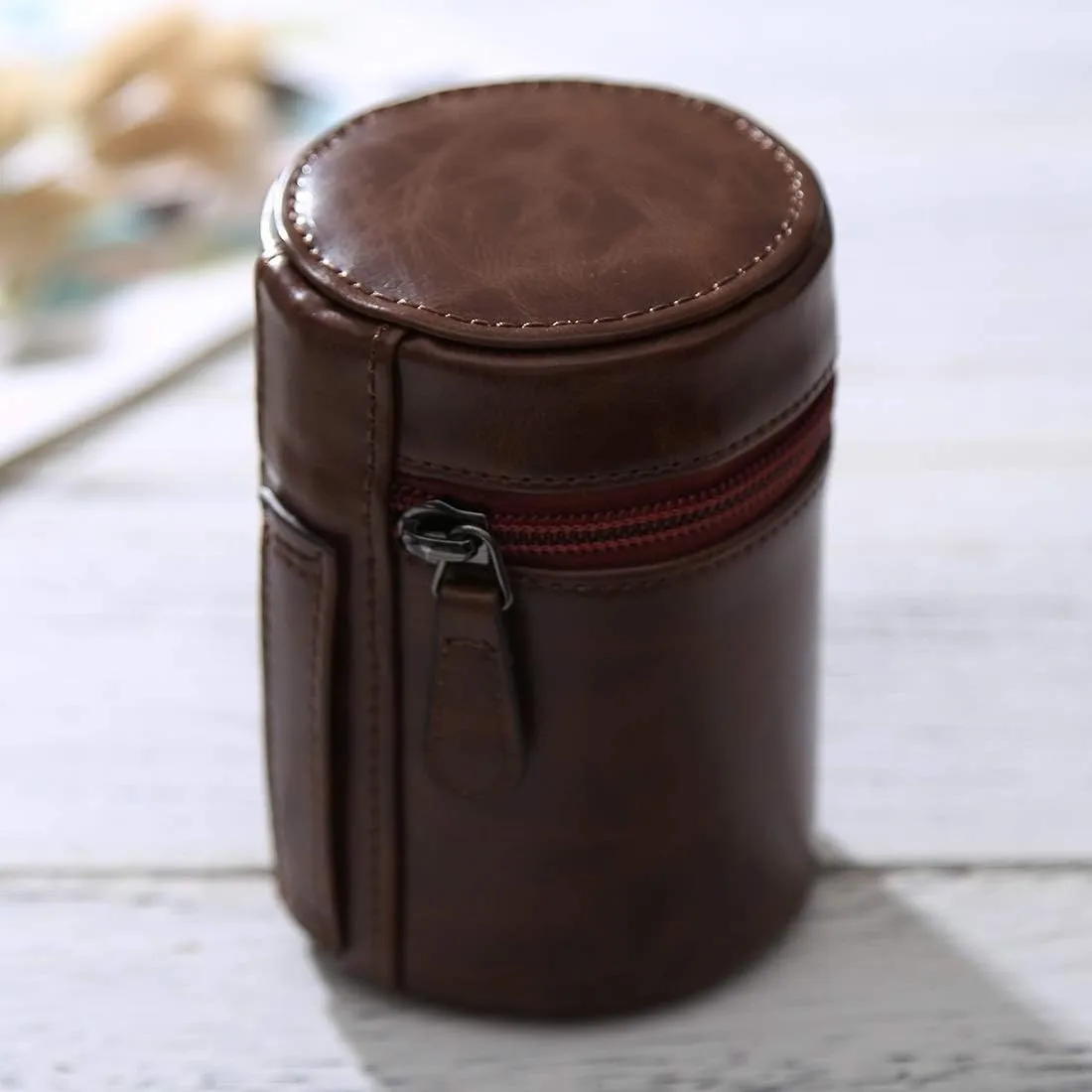 HONGYAN Camera Bags Small Lens Case Zippered PU Leather Pouch Box for DSLR Camera Lens, Size: 11x8x8cm(Black) Camera case (Color : Coffee)