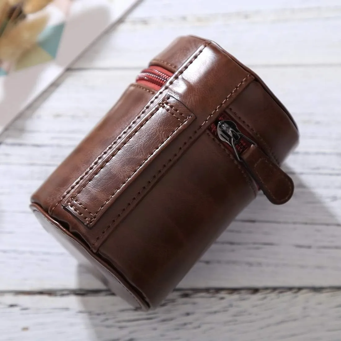 HONGYAN Camera Bags Small Lens Case Zippered PU Leather Pouch Box for DSLR Camera Lens, Size: 11x8x8cm(Black) Camera case (Color : Coffee)