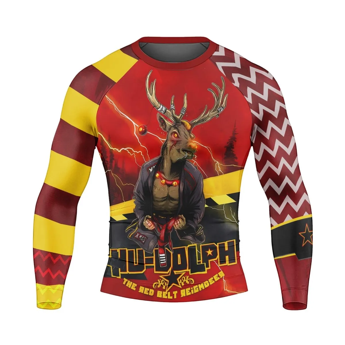Hudolph The Red Belt Reindeer Long Sleeve Rash Guard