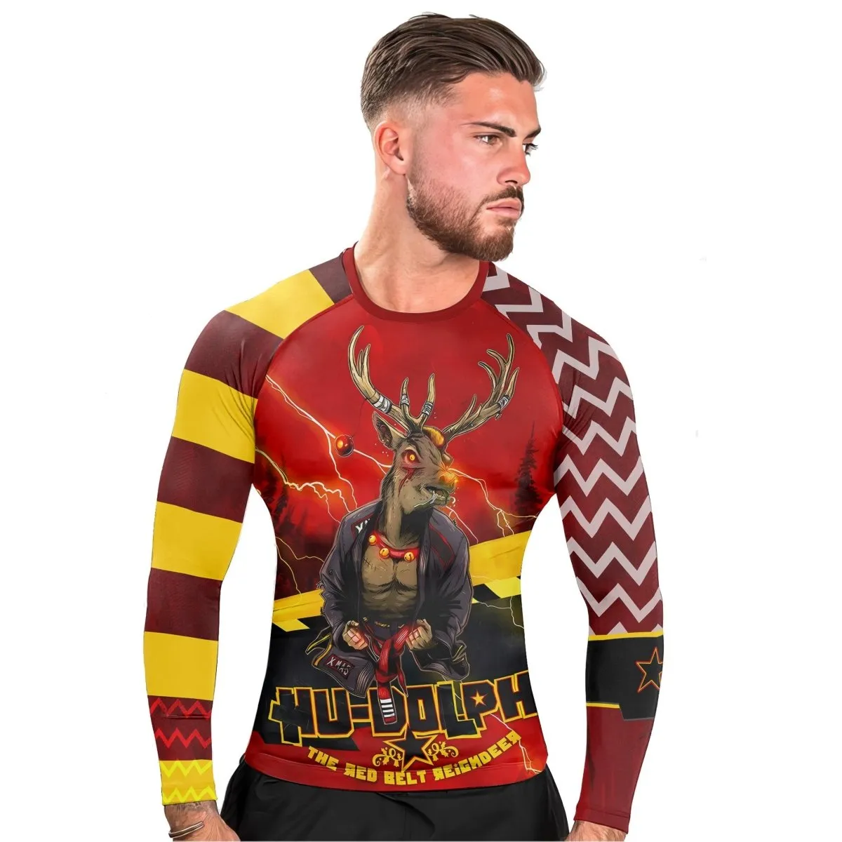 Hudolph The Red Belt Reindeer Long Sleeve Rash Guard