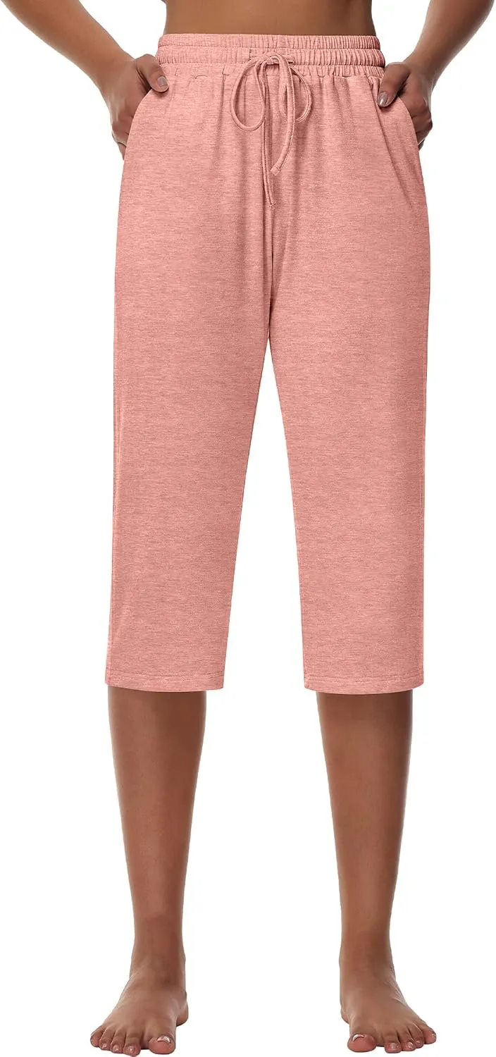 Huukeay 3 Pack Women's Capri Sweatpants, Cozy Lounge Drawstring Capris with Pockets Wide Legs Jogger Workout Yoga Pants