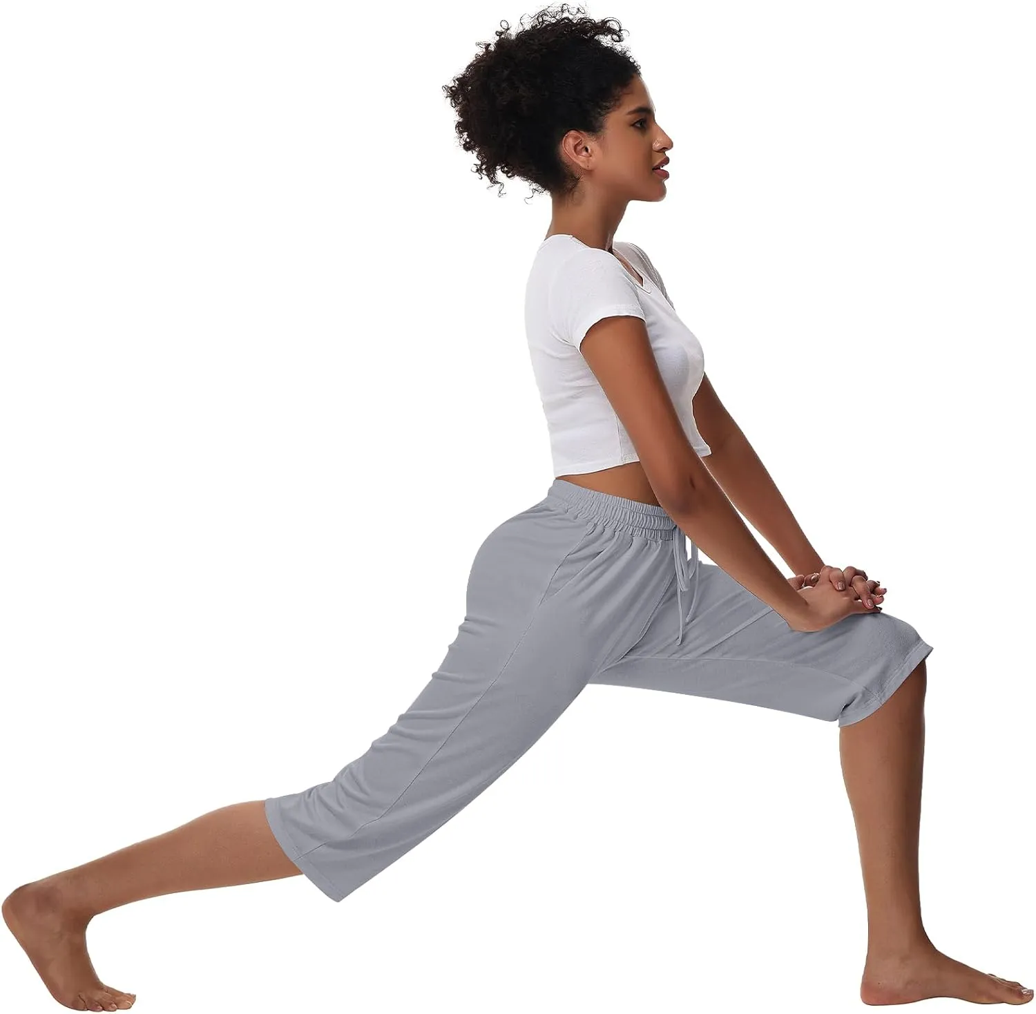 Huukeay 3 Pack Women's Capri Sweatpants, Cozy Lounge Drawstring Capris with Pockets Wide Legs Jogger Workout Yoga Pants