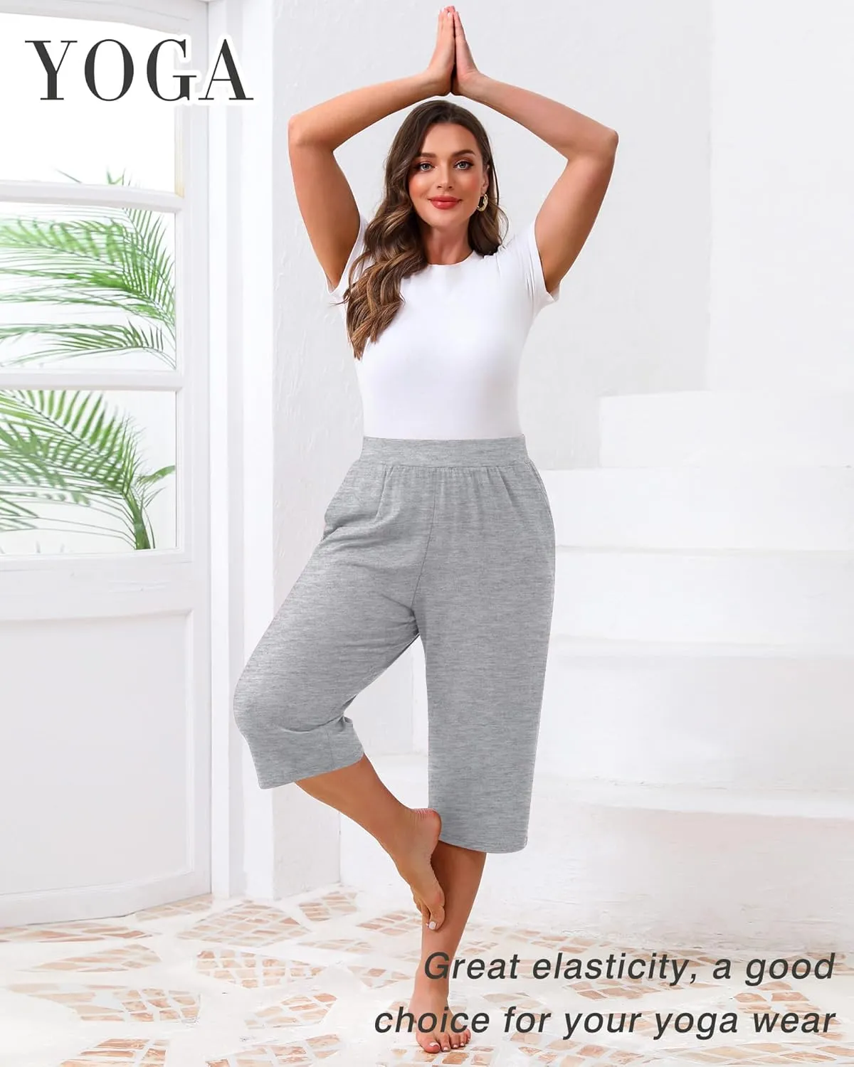 Huukeay 3 Pack Women's Plus Size Capri Pants, Cotton Wide Leg Capris Sweatpants Summer Loose Cropped Yoga Pants with Pockets
