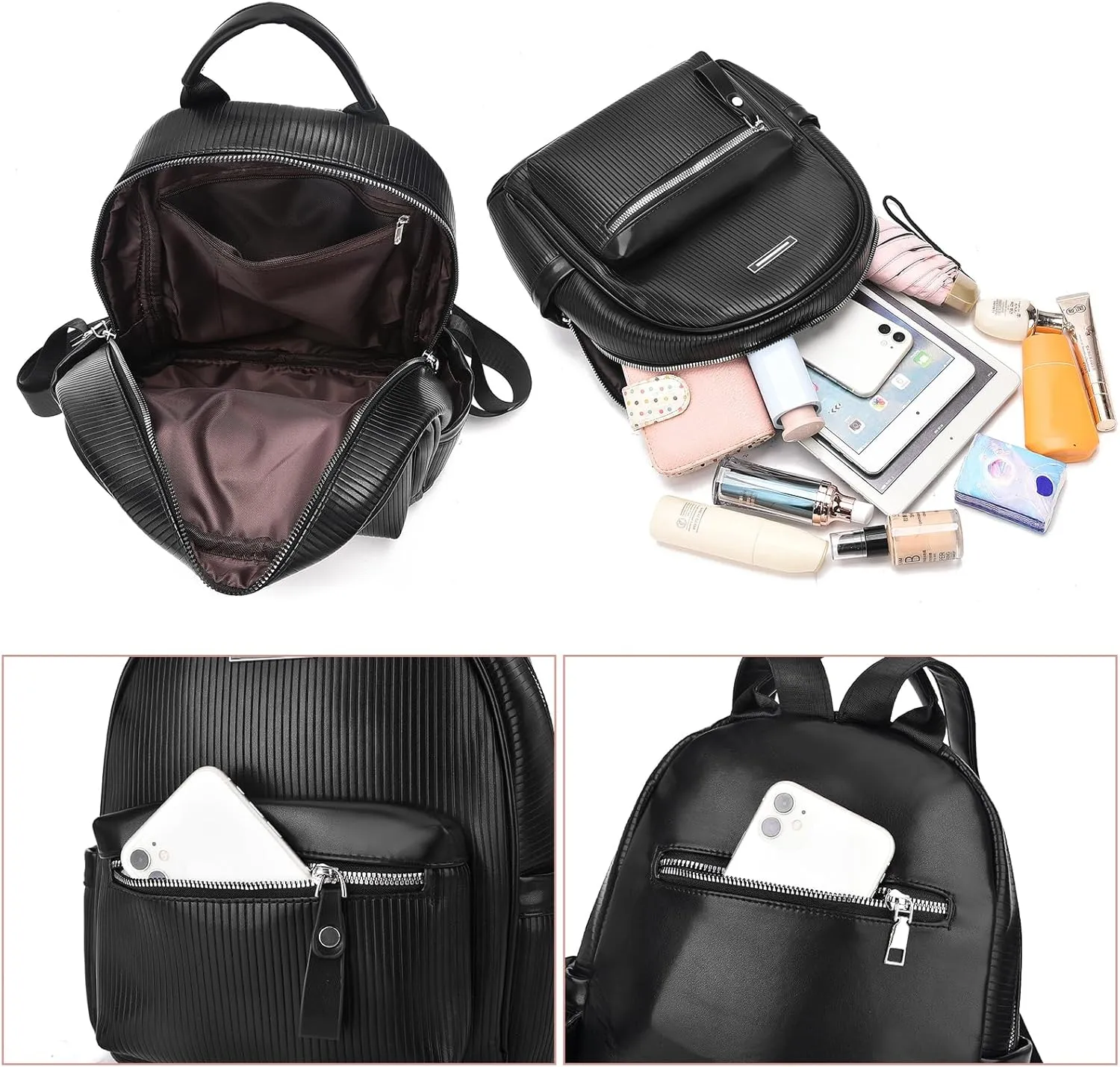 IHAYNER Women's Vegan Leather Fashion Backpack - Large Travel Casual Daypack - White