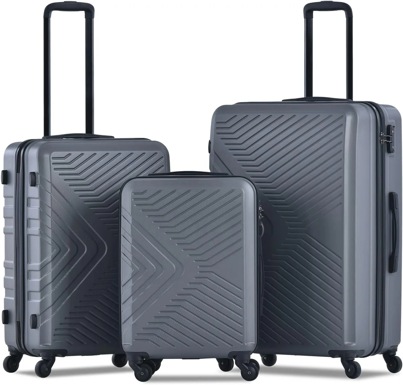 JCSD 3 Piece Lightweight Hard-Shell Suitcase Set with Spinner Wheels, Telescoping Handle, and TSA Lock, Gray
