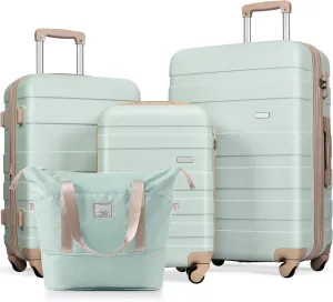 JCSD 4-Piece Expandable ABS Luggage Set with Travel Bag, Lightweight Durable Design, 360 Spinner Wheels, Grey Green