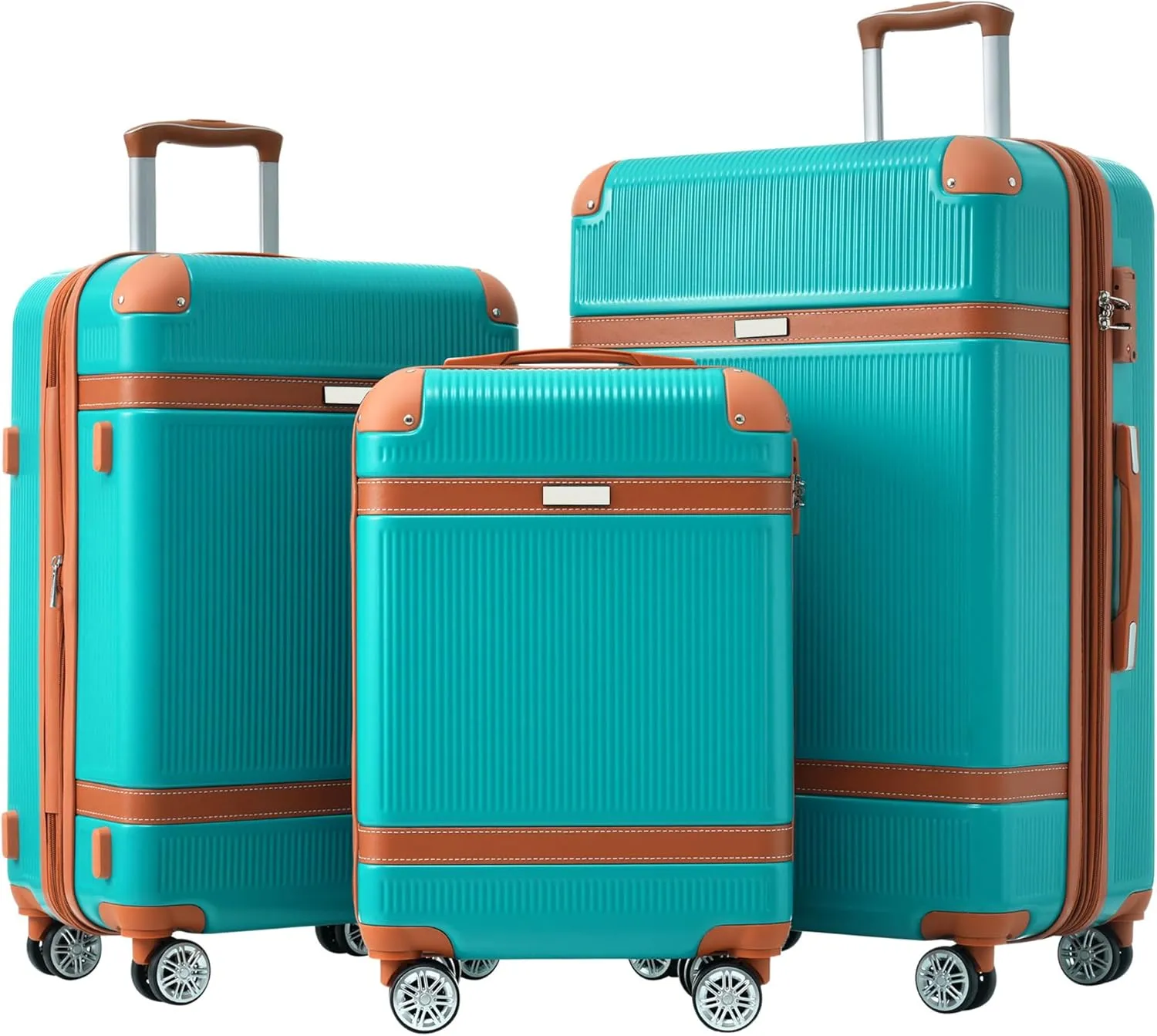 JCSD Lightweight Hardshell Luggage Set, 3-Piece Suitcase with Double Spinner Wheels, Green