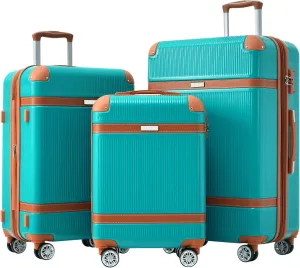 JCSD Lightweight Hardshell Luggage Set, 3-Piece Suitcase with Double Spinner Wheels, Green