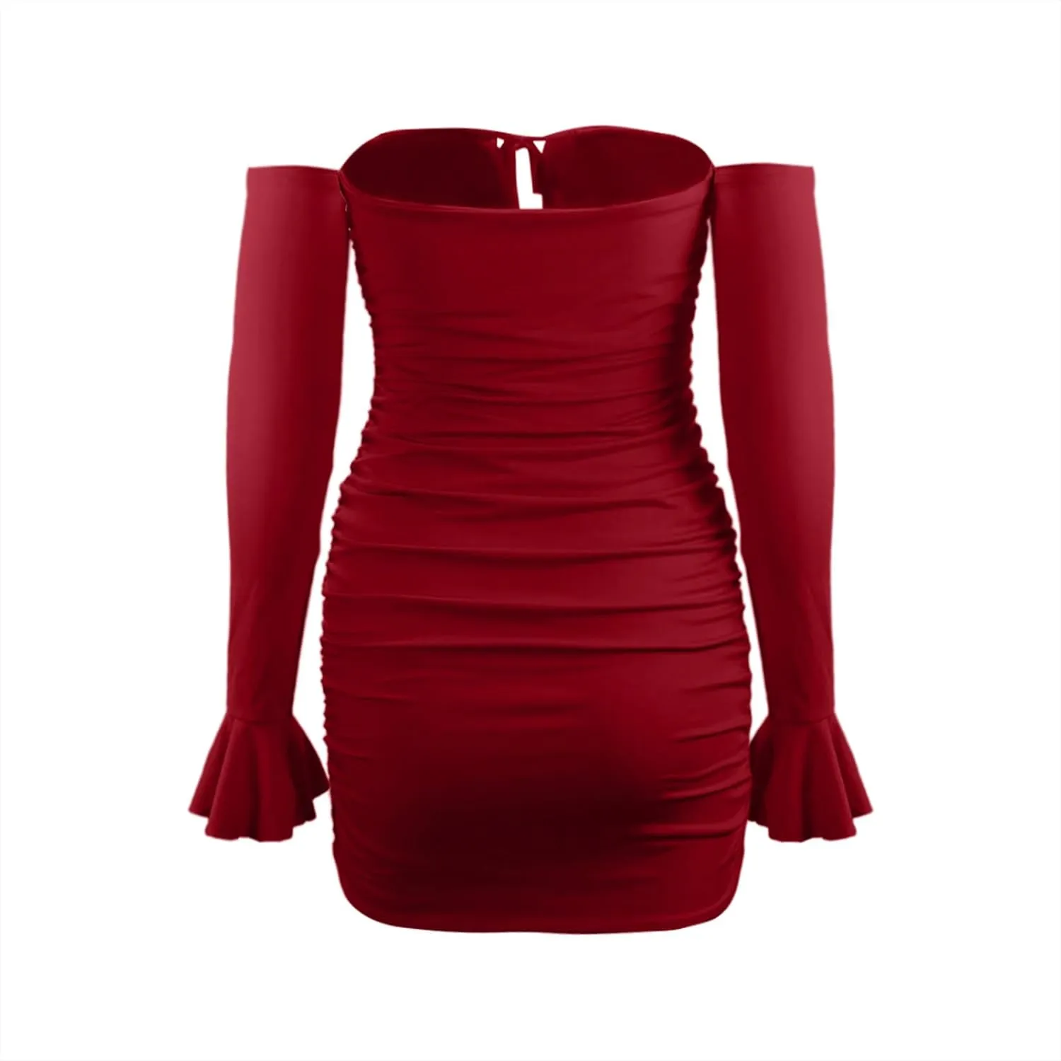 JOAU Women Corset Mini Dress Long Bell Sleeve Off Shoulder Sexy Cocktail Party Bodycon Strapless Tie Front Ruched Y2K Dresses