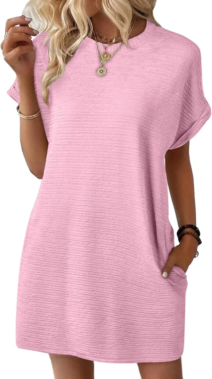 JOAU Women's Casual Summer Short Sleeve T Shirt Dress Loose Beach Mini Dresses Travel Vacation Clothes with Pockets 2025