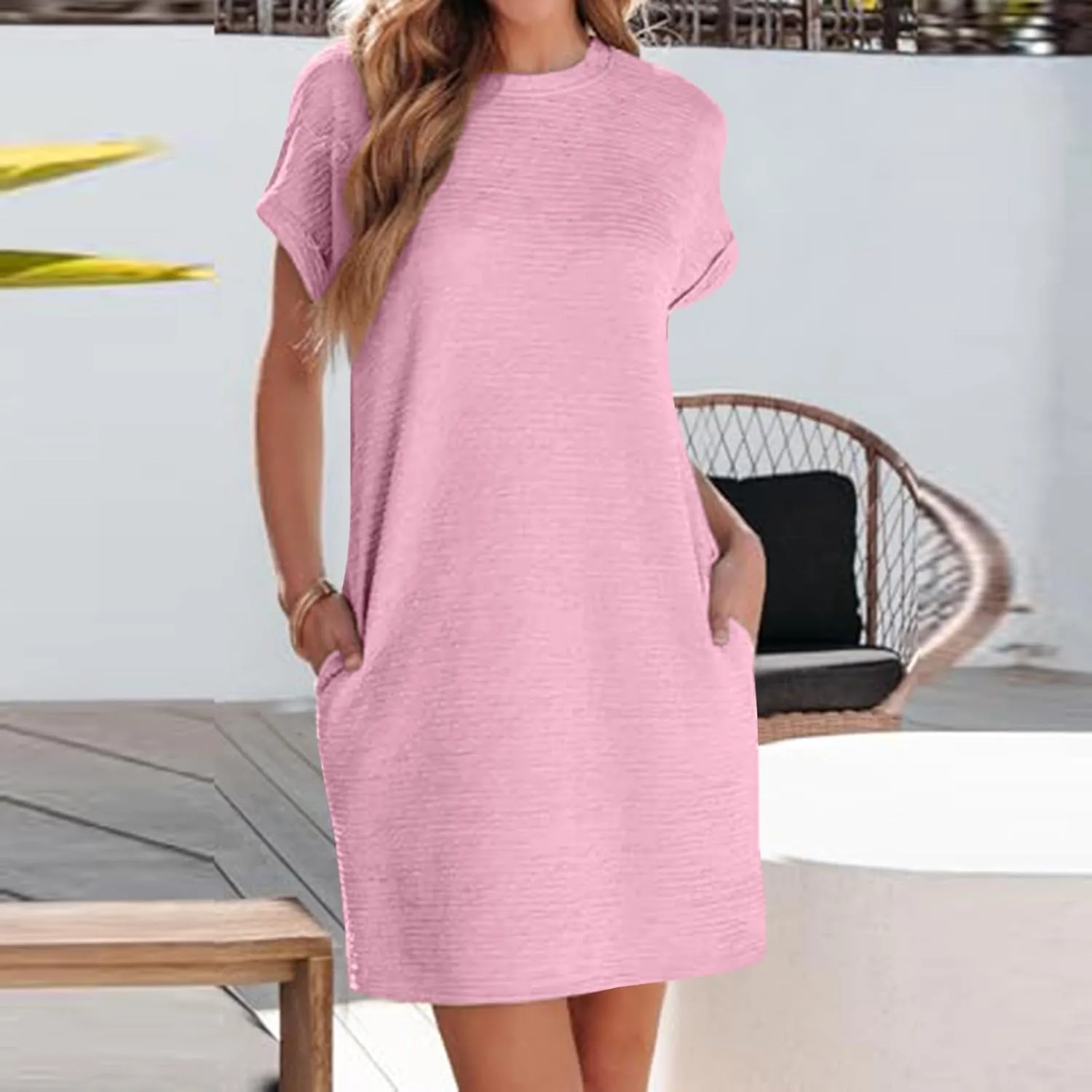JOAU Women's Casual Summer Short Sleeve T Shirt Dress Loose Beach Mini Dresses Travel Vacation Clothes with Pockets 2025