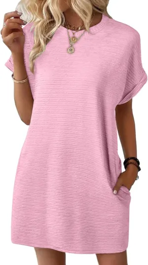 JOAU Women's Casual Summer Short Sleeve T Shirt Dress Loose Beach Mini Dresses Travel Vacation Clothes with Pockets 2025